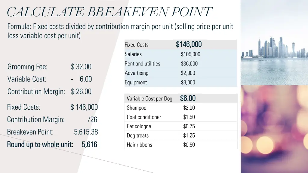 calculate breakeven point formula fixed costs
