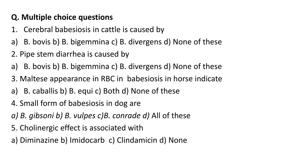 q multiple choice questions 1 cerebral babesiosis