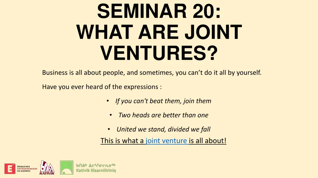 seminar 20 what are joint ventures