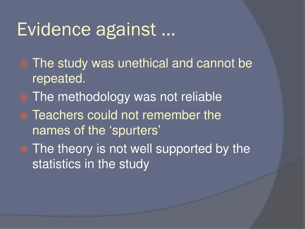 evidence against