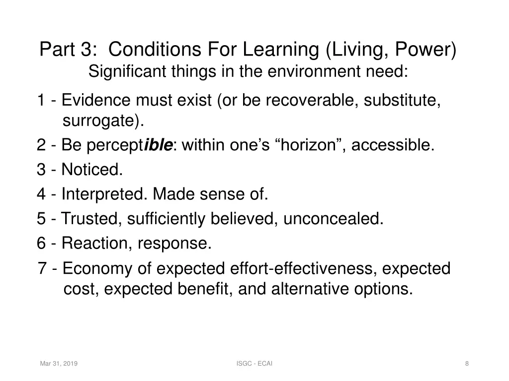 part 3 conditions for learning living power