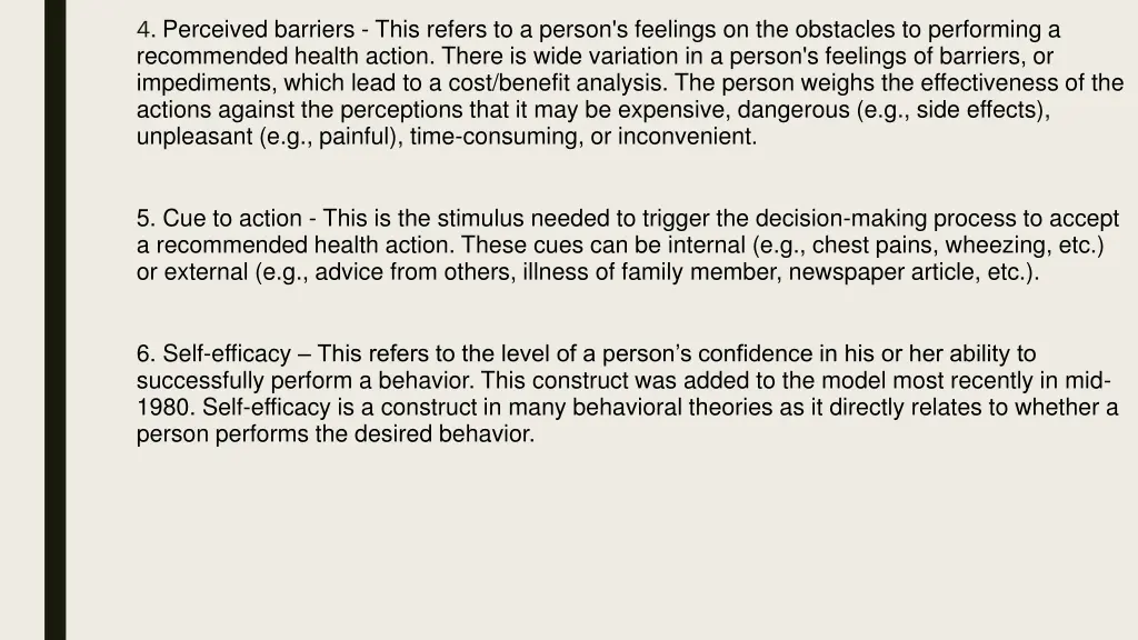 4 perceived barriers this refers to a person