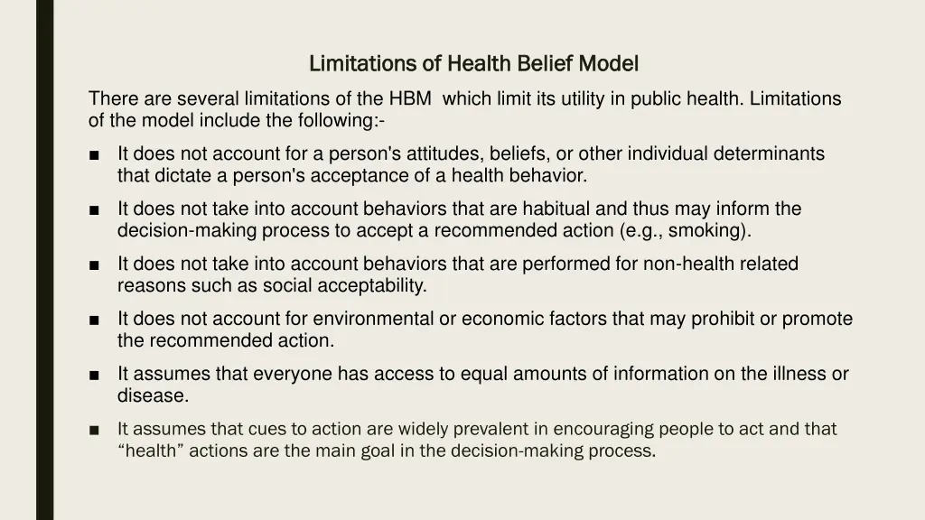 limitations of health belief model limitations