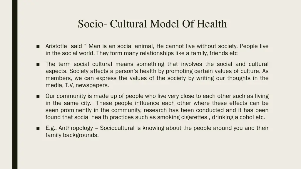 socio cultural model of health