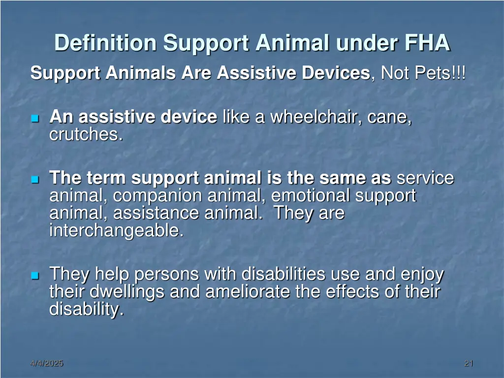 definition support animal under fha support