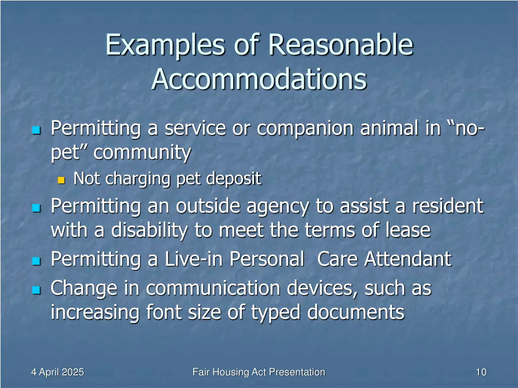examples of reasonable accommodations