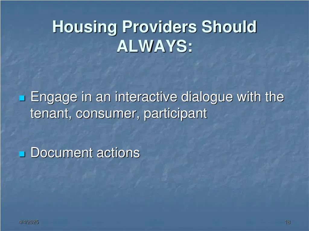 housing providers should always