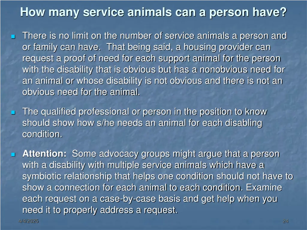 how many service animals can a person have