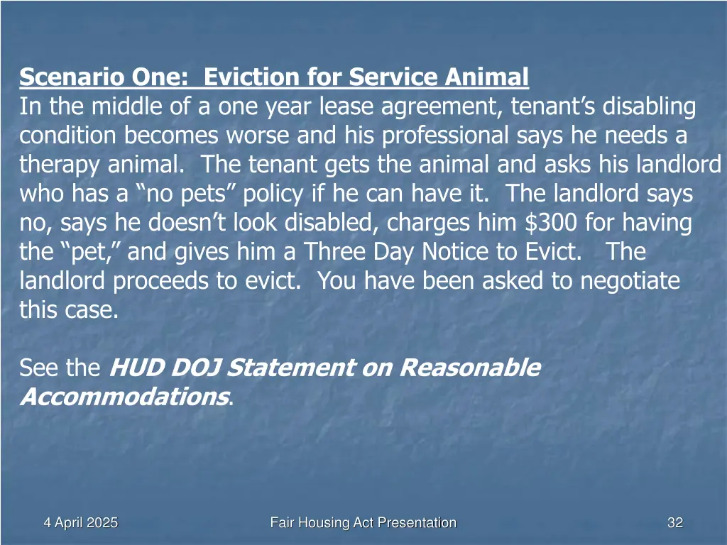 scenario one eviction for service animal