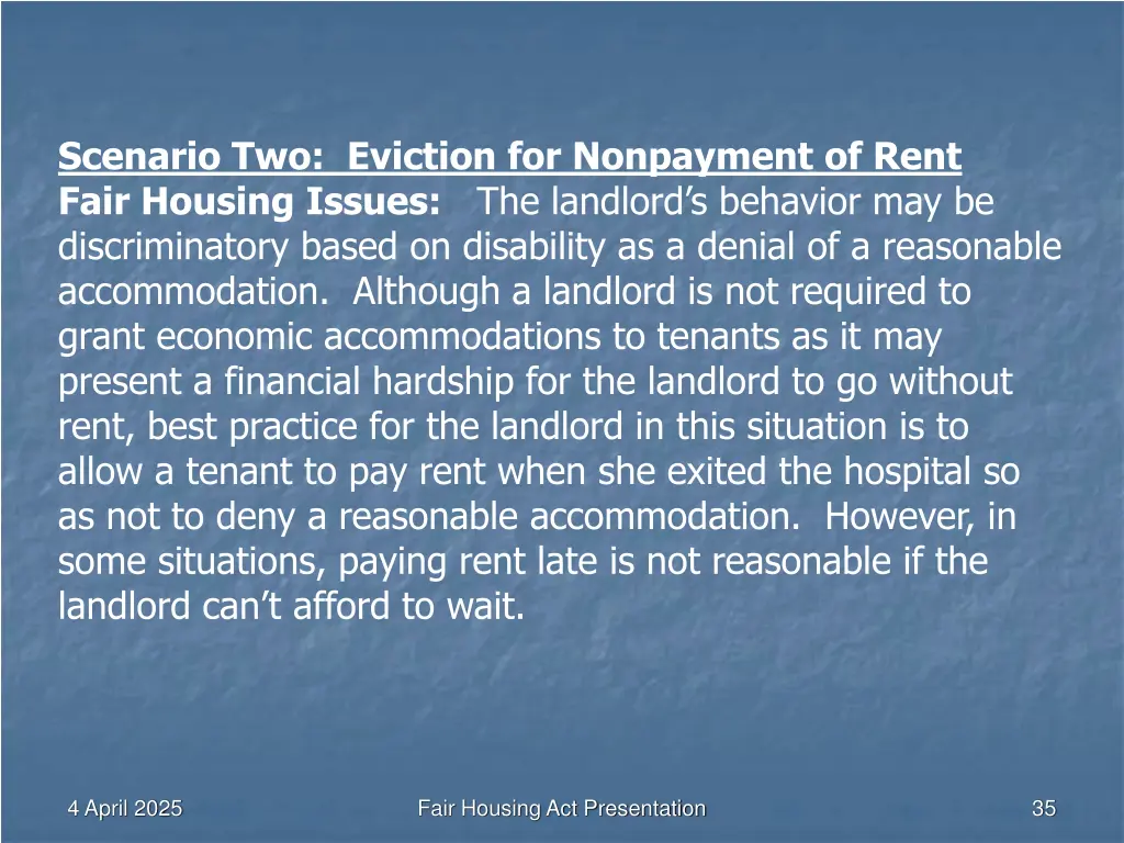 scenario two eviction for nonpayment of rent fair