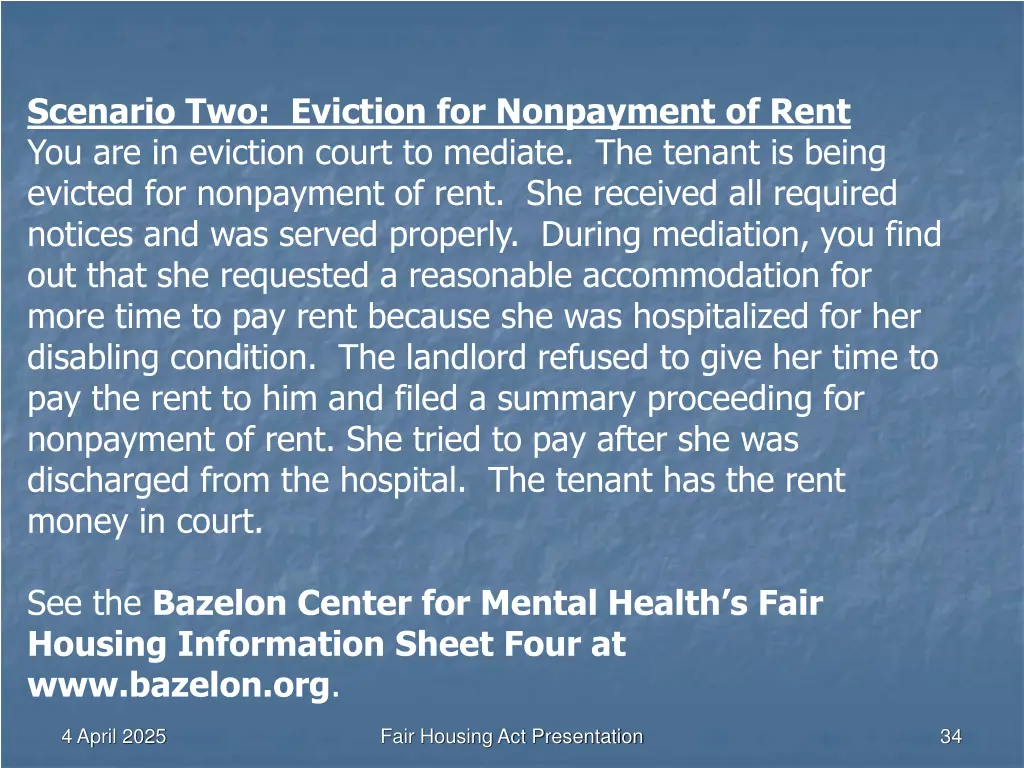 scenario two eviction for nonpayment of rent