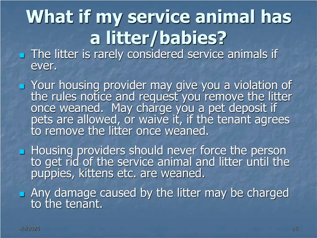 what if my service animal has a litter babies