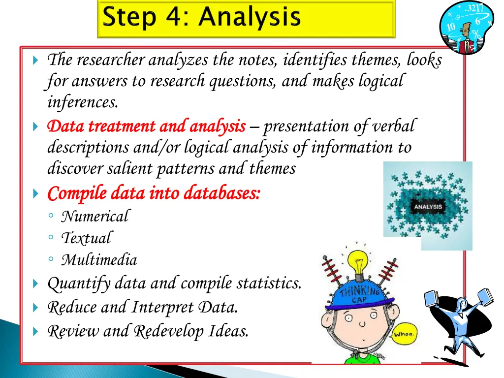 the researcher analyzes the notes identifies