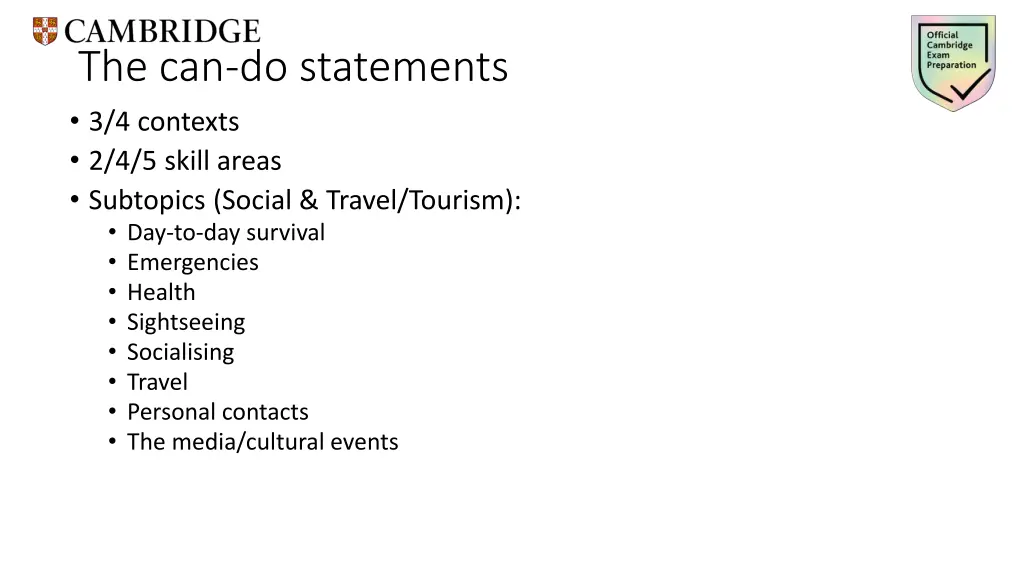 the can do statements 3 4 contexts 2 4 5 skill