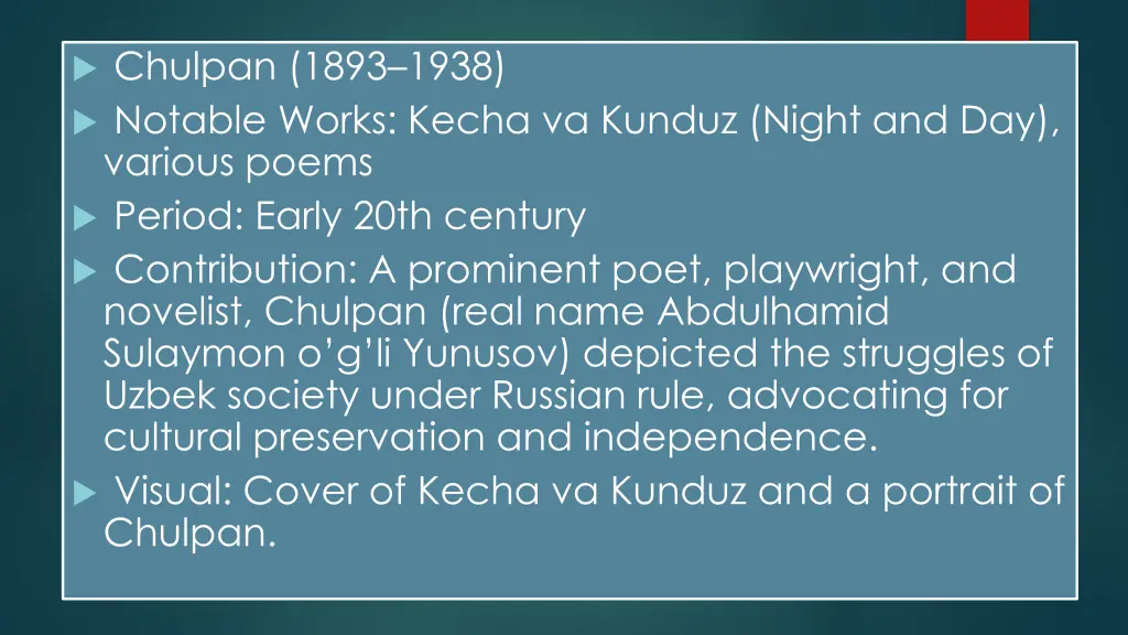 chulpan 1893 1938 notable works kecha va kunduz