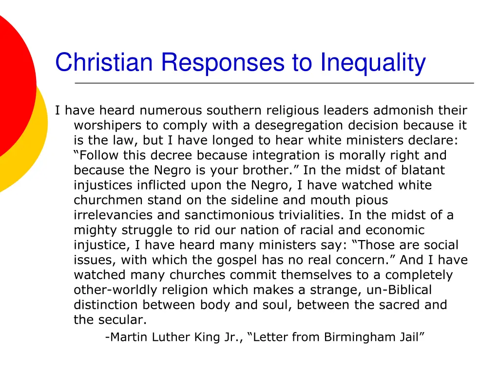 christian responses to inequality