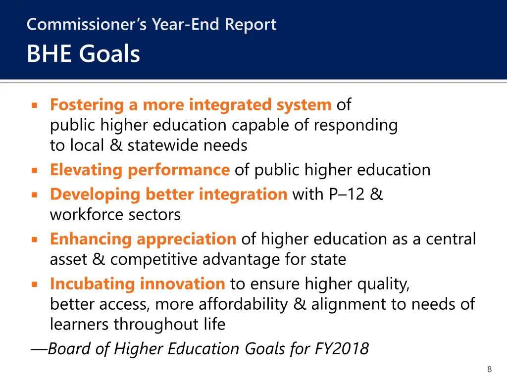 commissioner s year end report bhe goals