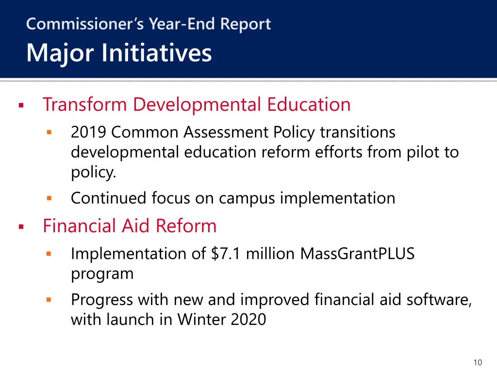 commissioner s year end report major initiatives 1
