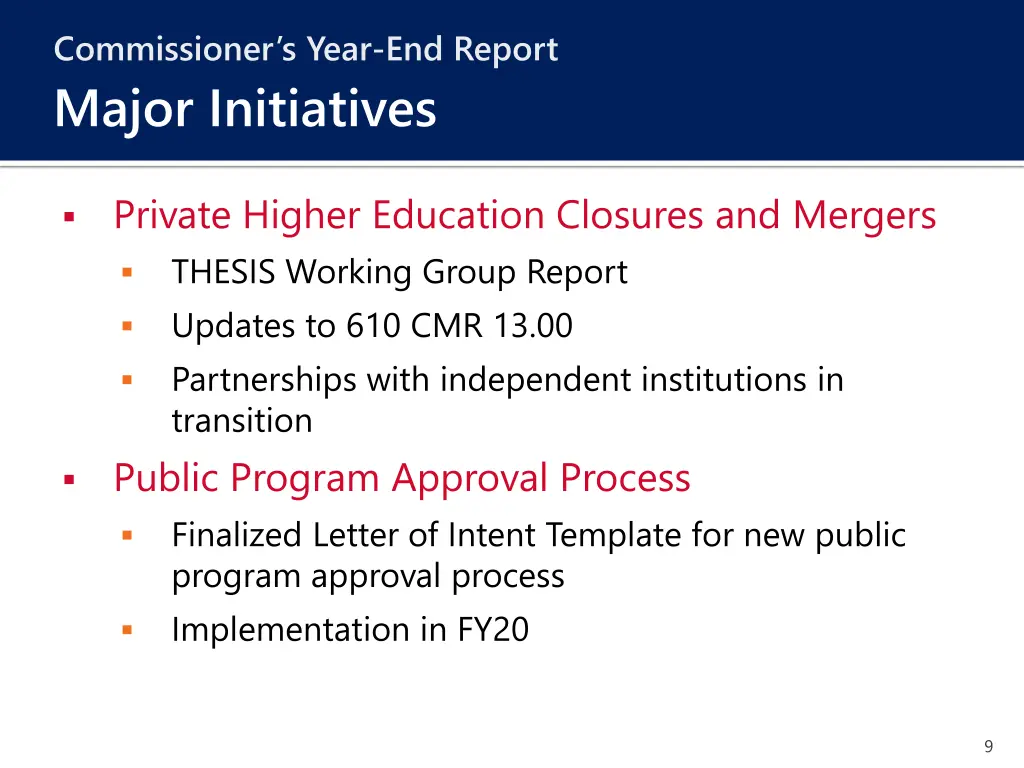 commissioner s year end report major initiatives