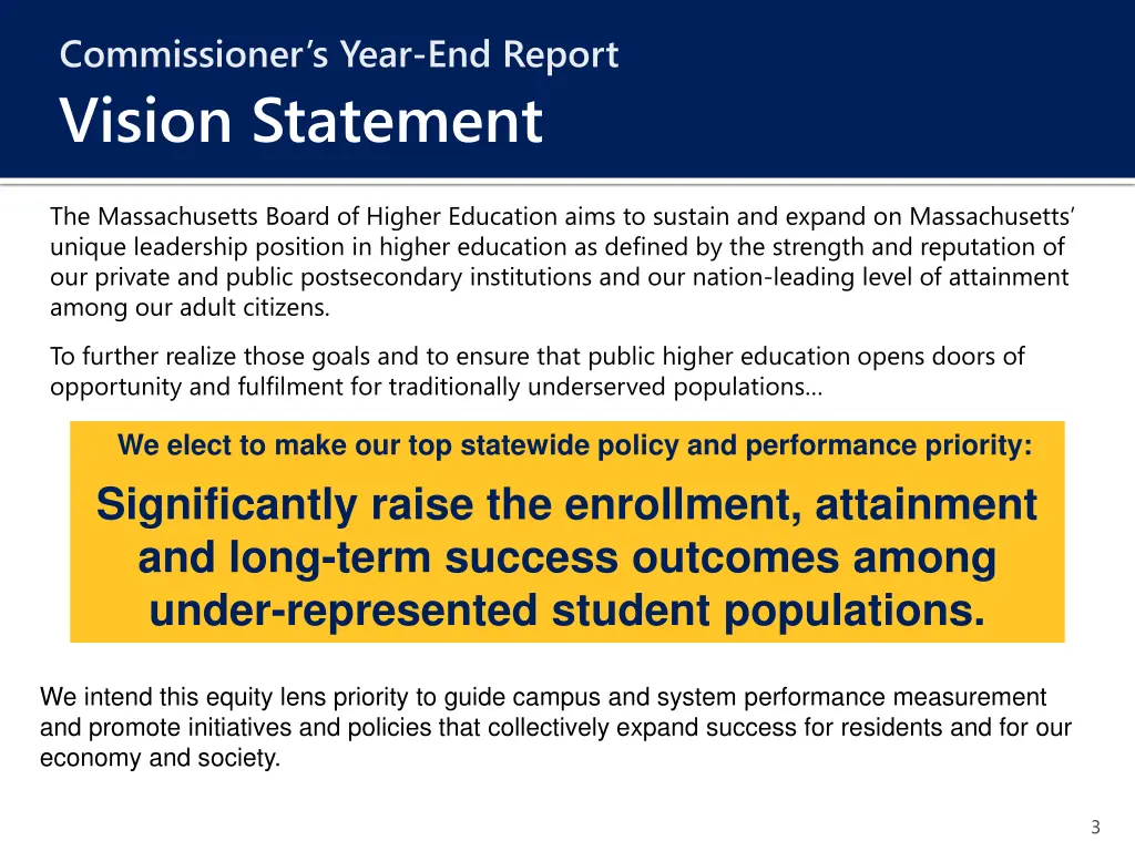 commissioner s year end report vision statement