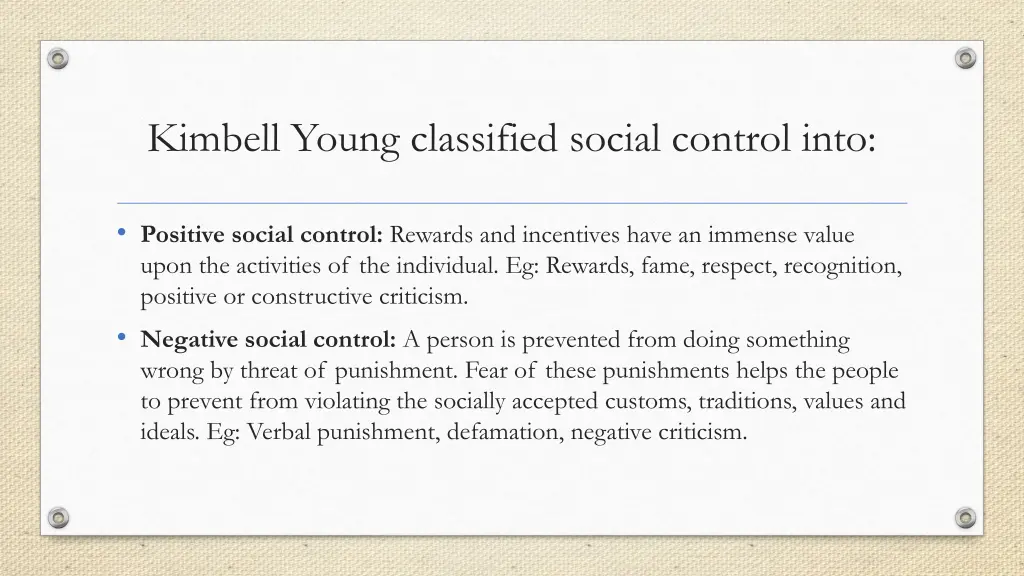 kimbell young classified social control into