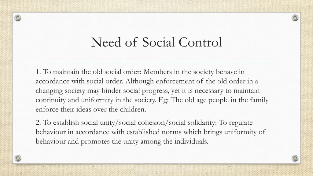 need of social control