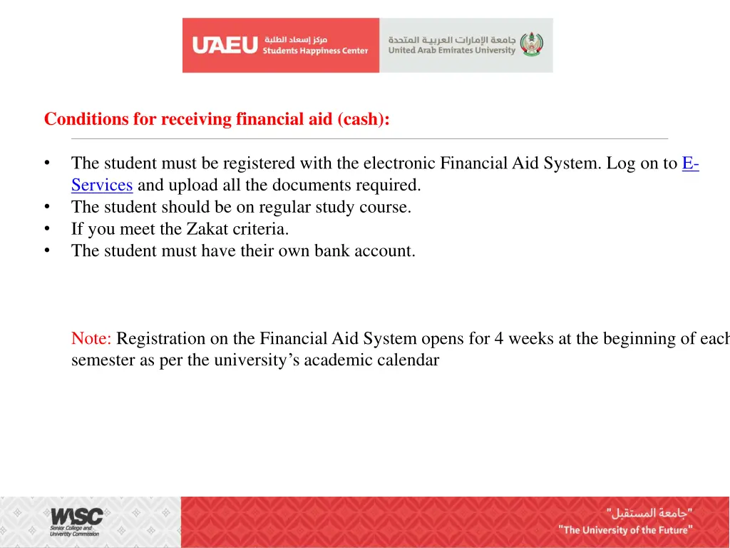 conditions for receiving financial aid cash