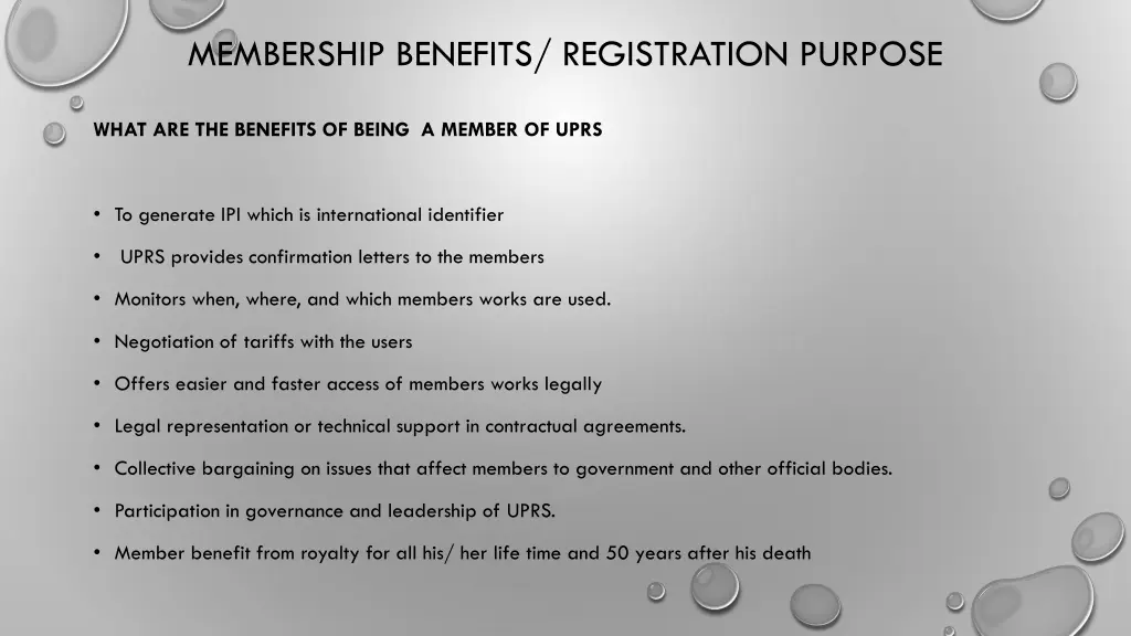 membership benefits registration purpose