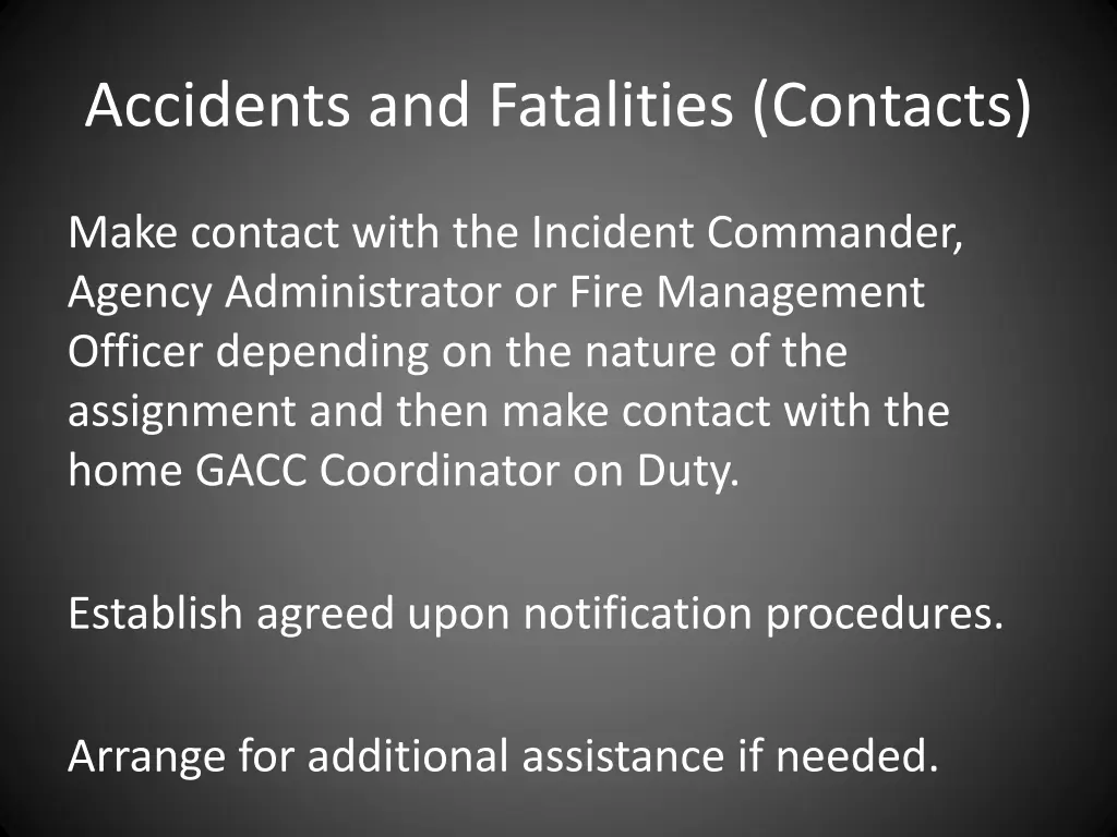 accidents and fatalities contacts