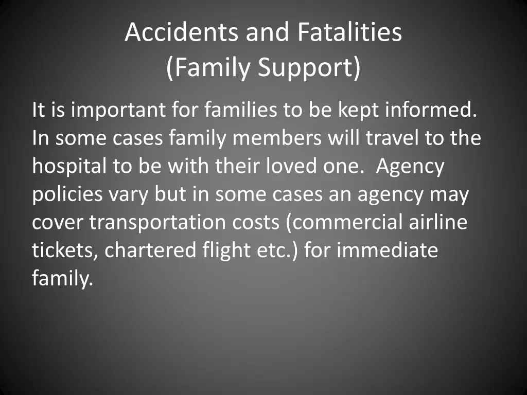 accidents and fatalities family support