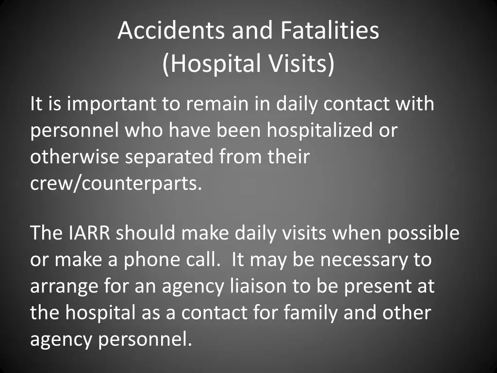 accidents and fatalities hospital visits