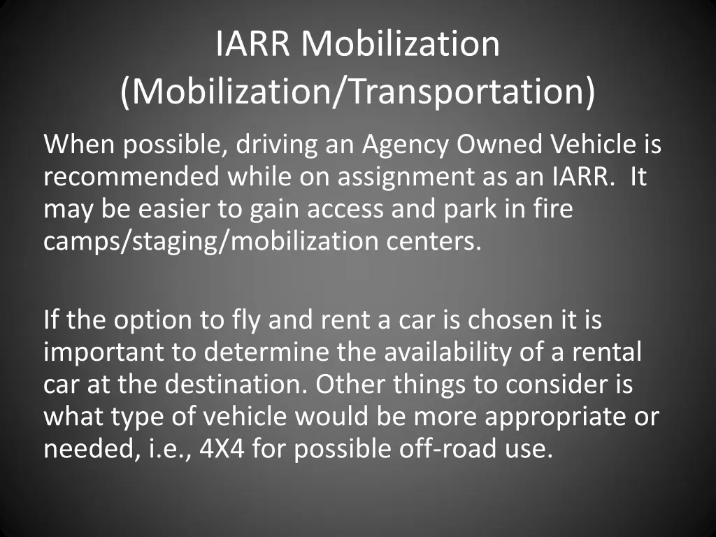 iarr mobilization mobilization transportation