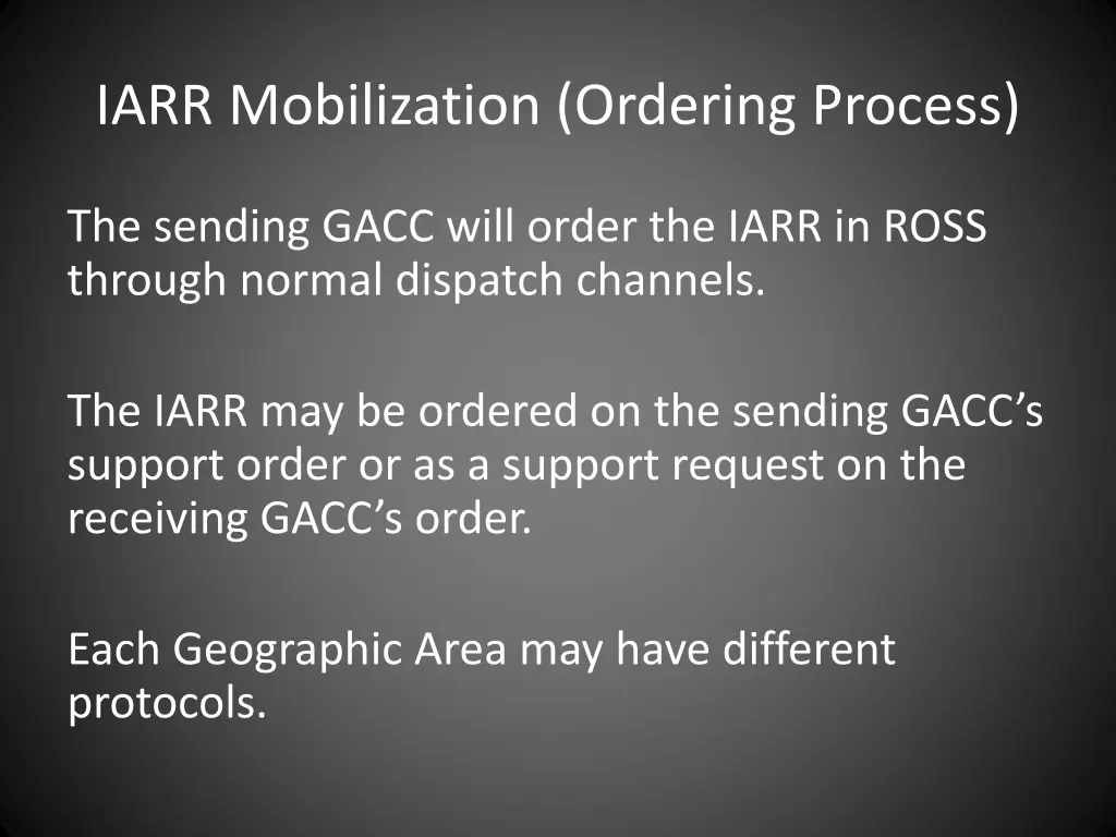 iarr mobilization ordering process
