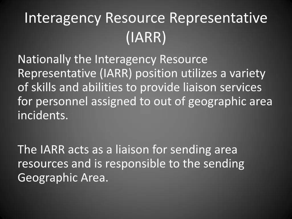 interagency resource representative iarr