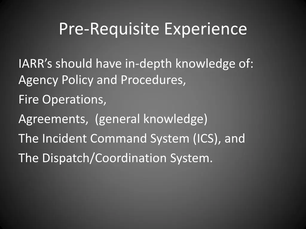 pre requisite experience 1