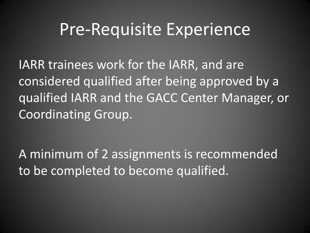 pre requisite experience 2