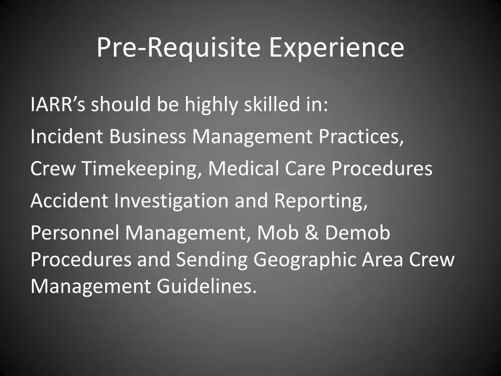 pre requisite experience