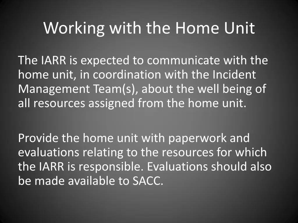 working with the home unit