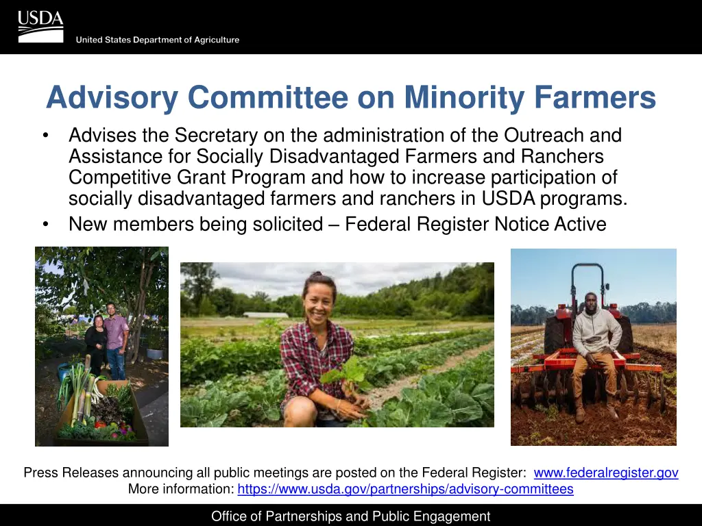 advisory committee on minority farmers advises