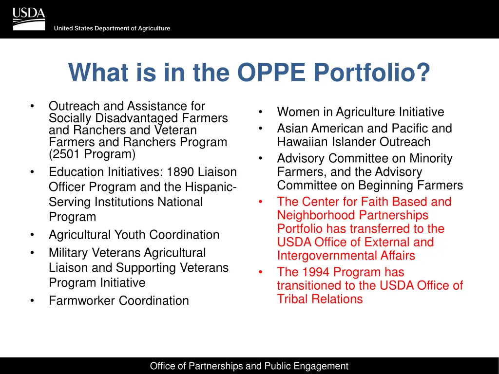 what is in the oppe portfolio