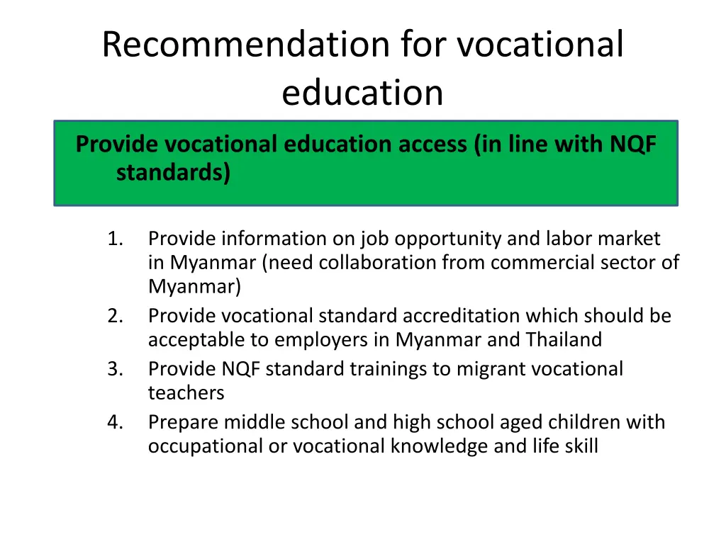 recommendation for vocational education