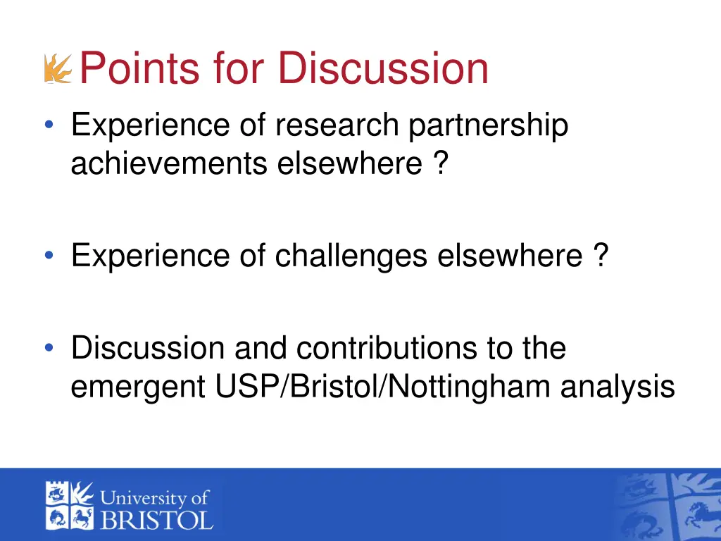 points for discussion experience of research