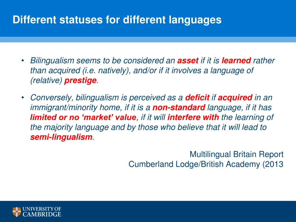 different statuses for different languages