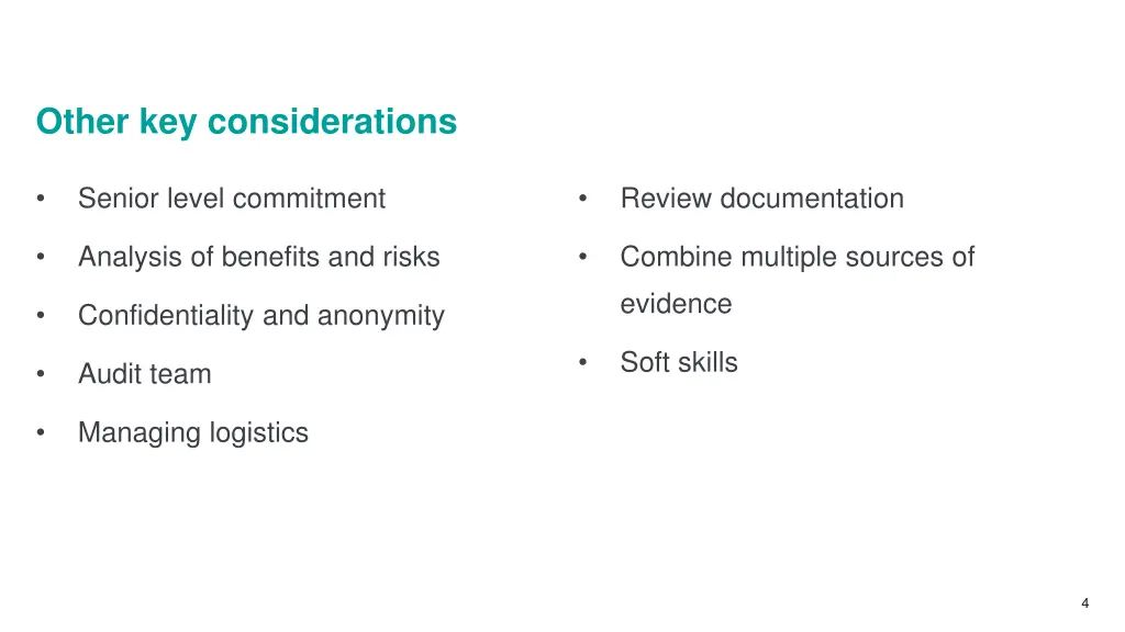 other key considerations