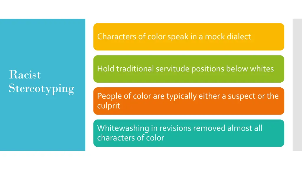 characters of color speak in a mock dialect