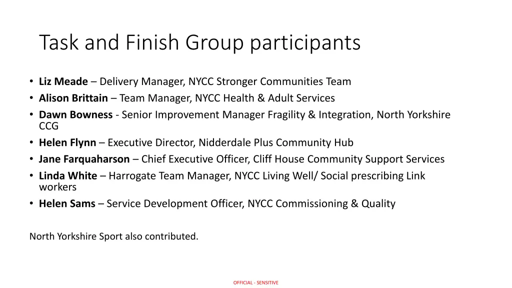 task and finish group participants