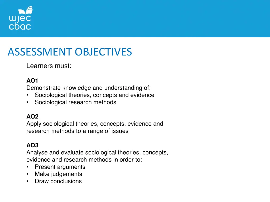 assessment objectives learners must
