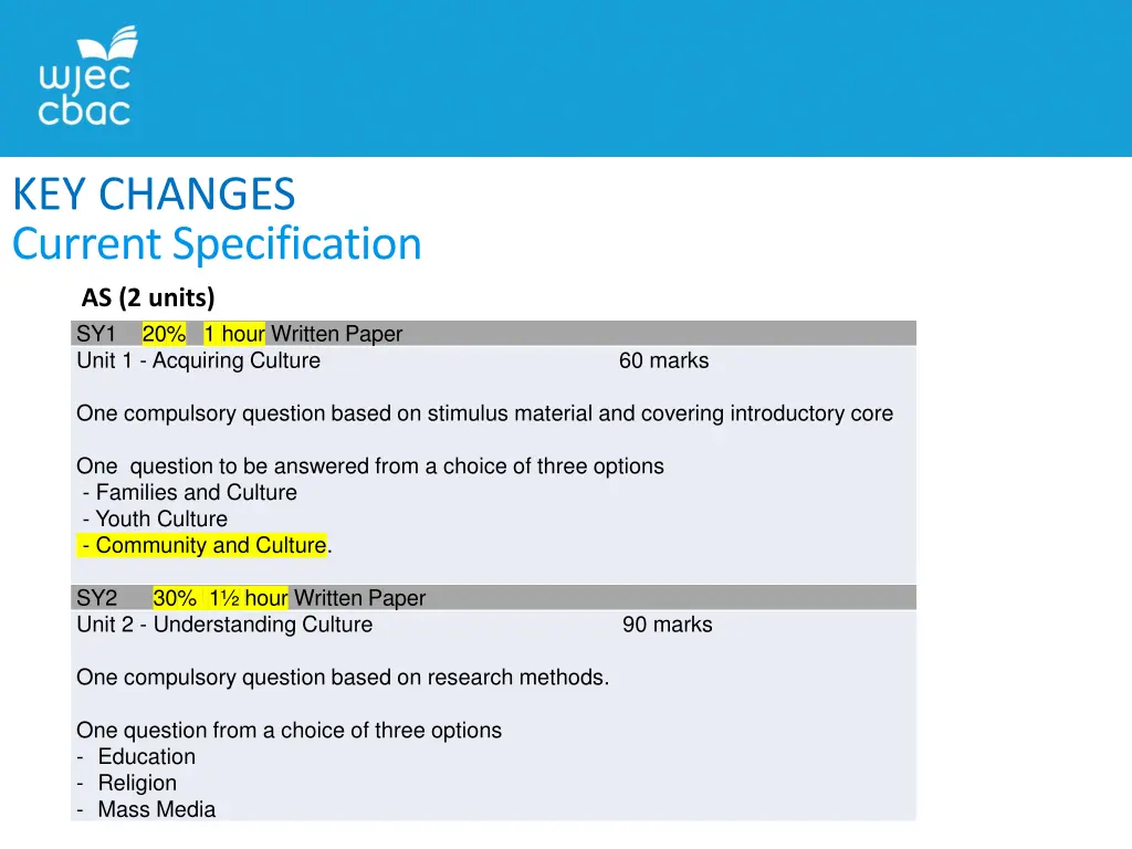 key changes current specification as 2 units
