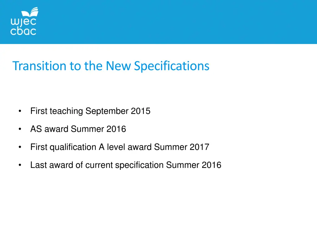 transition to the new specifications