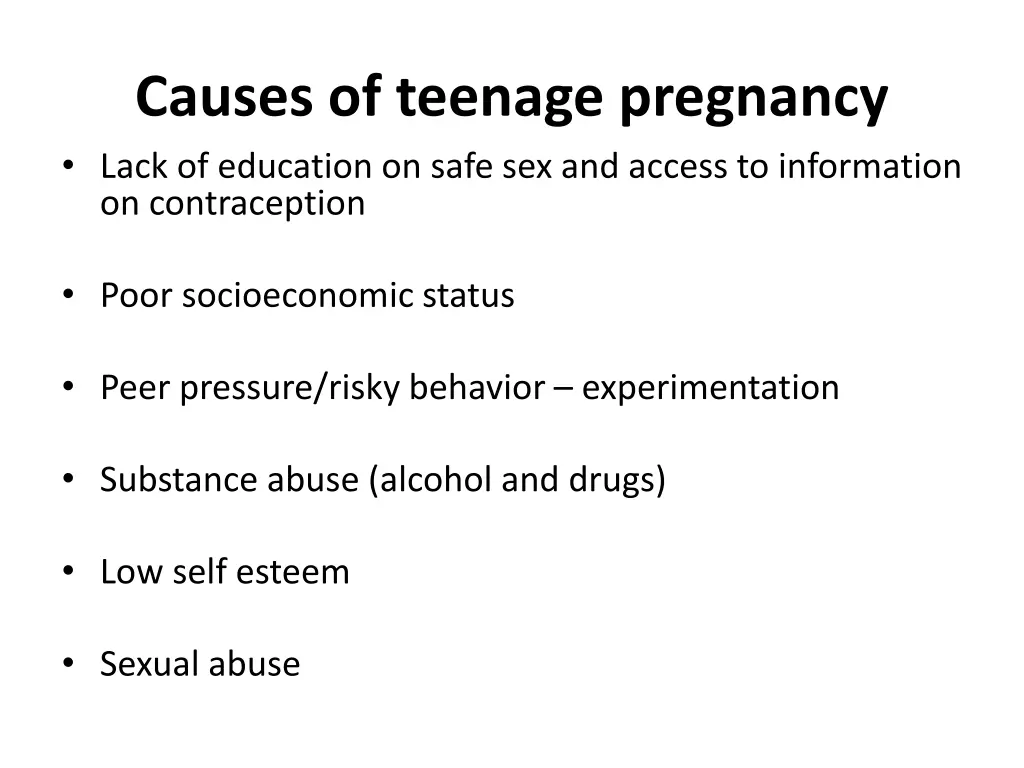causes of teenage pregnancy lack of education